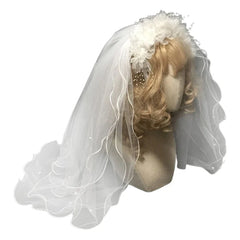 Bride Multi Layer Wedding Veil Headband White Flower Pearl Beading Hair Hoop