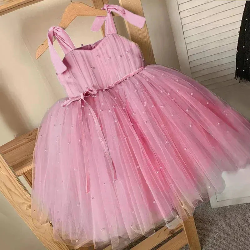 Baby Girl Tulle Dress Princess Party Tutu Fluffy Dress Flower Wedding Champagne Gown Children Clothing Kids Clothes Vestidos