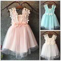 Venta al por mayor de vestidos de tul de encaje para niñas pequeñas, vestidos de princesa para fiestas, bodas y cumpleaños, sin mangas de verano 