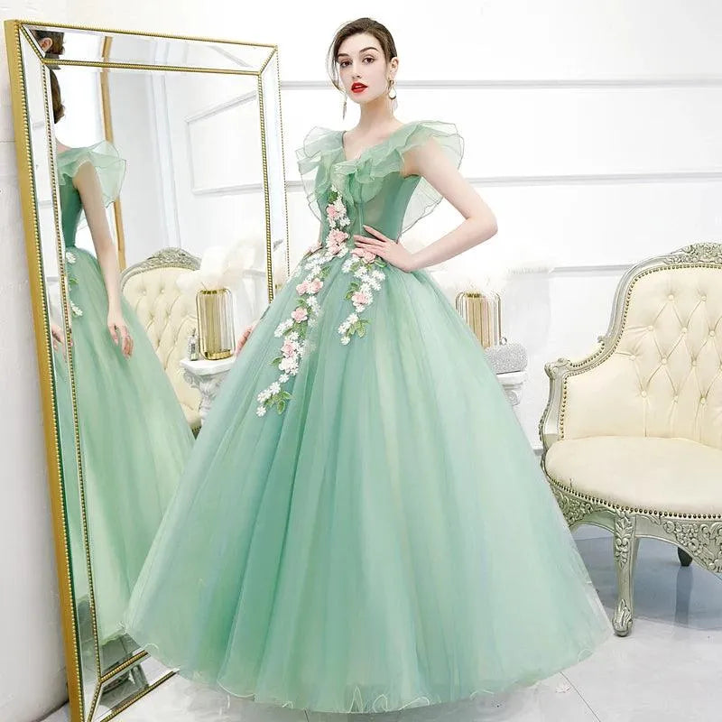 Quince Dress | Quinceanera Dress New Elegant V-neck Party Prom Ball Gown Sweet Flower Vintage Quinceanera Dresses Plus Size Customized
