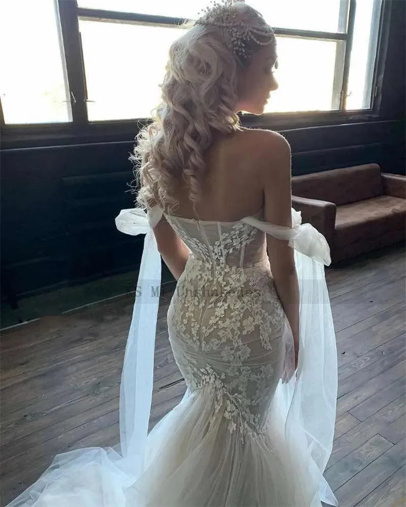 Sexy Mermaid Wedding Dresses Champagne Bride Dress Lace off