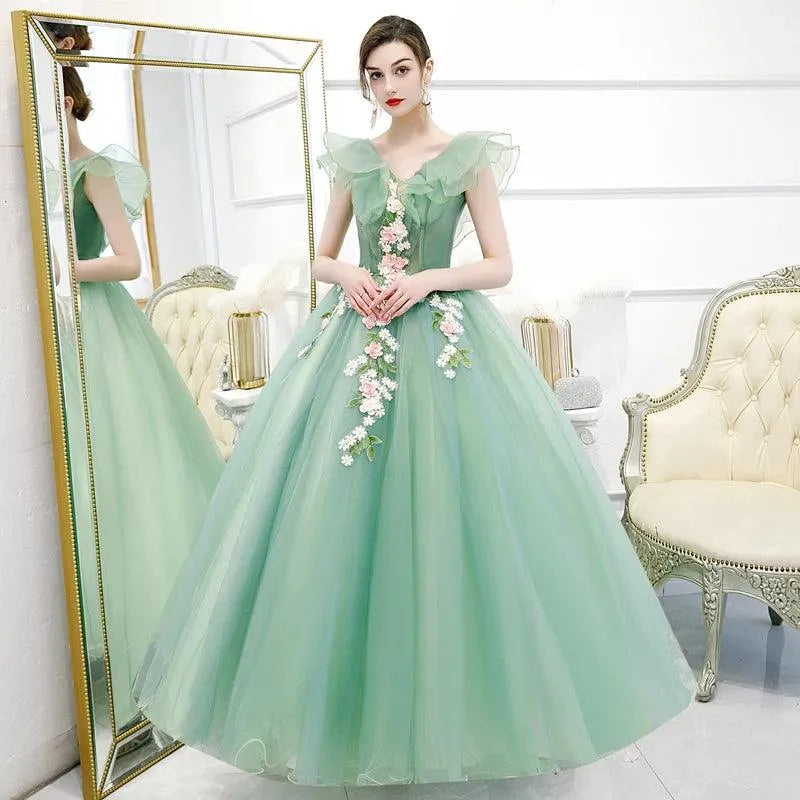 Quince Dress | Quinceanera Dress New Elegant V-neck Party Prom Ball Gown Sweet Flower Vintage Quinceanera Dresses Plus Size Customized