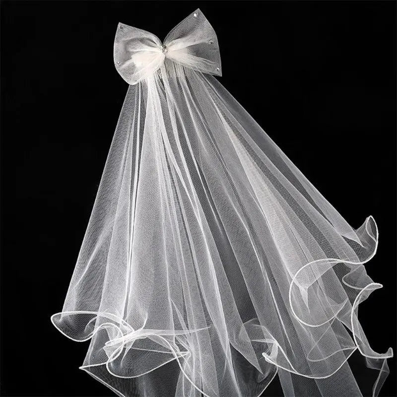 Wedding Veil with Comb for Kids Wedding Hair Accessories for Girls 2 Tier Bow Embellishment Props for Photo Taking Default Title