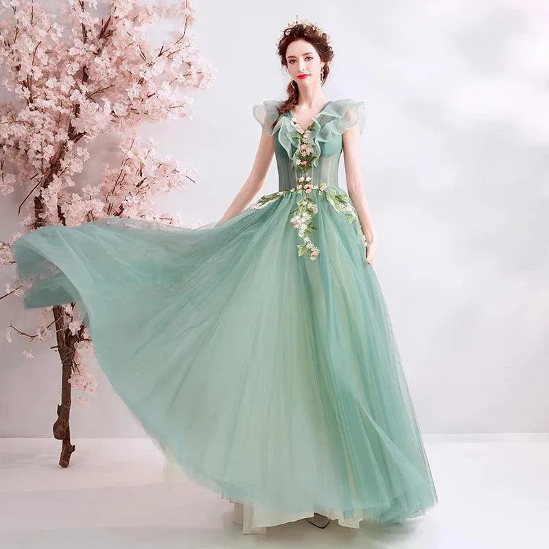 Quince Dress | Light Green Quinceanera Dresses Flowers Ball Gown Party Dress Vestidos De Quinceaneras Customized