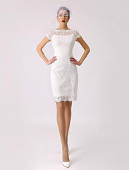 Abito da sposa corto con collo in barca, maniche corte e abiti da sposa moderni posteriori abbottonati Ow Court Court Train Abito da sposa Principessa White Vestido de novi Mermaid Satin