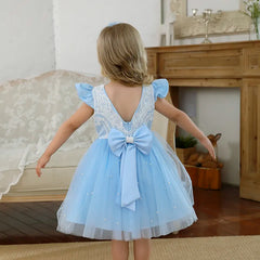 Infant Baby Girl Princess Dress V-Back Bow Tulle Tutu Vestidos Flower Girl Wedding Party Prom Gown Formal Ceremony Lace Dresses Sarah Houston