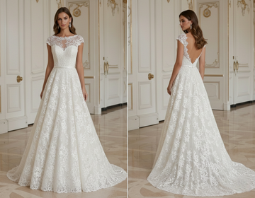 Robe de mariée ligne A ivoire classique en dentelle