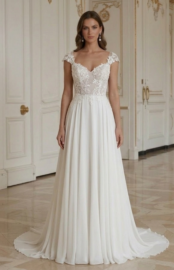 Rochie de mireasă pentru plajă de culoare fildeș elegantă pentru vară
