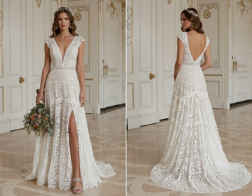 Robe de Mariée Bohème Ivoire en Dentelle