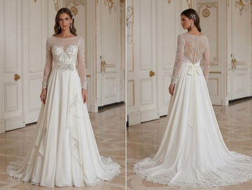 Vestido de Noiva Clássico em Chiffon Marfim
