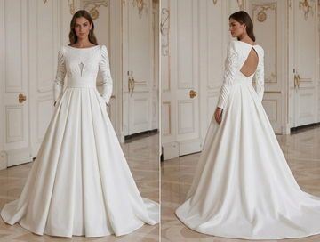 Ivory Long Sleeve Wedding Dress Timeless Bridal Gown