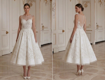 Ivory Tea Length Wedding Dress Classic Bridal Style