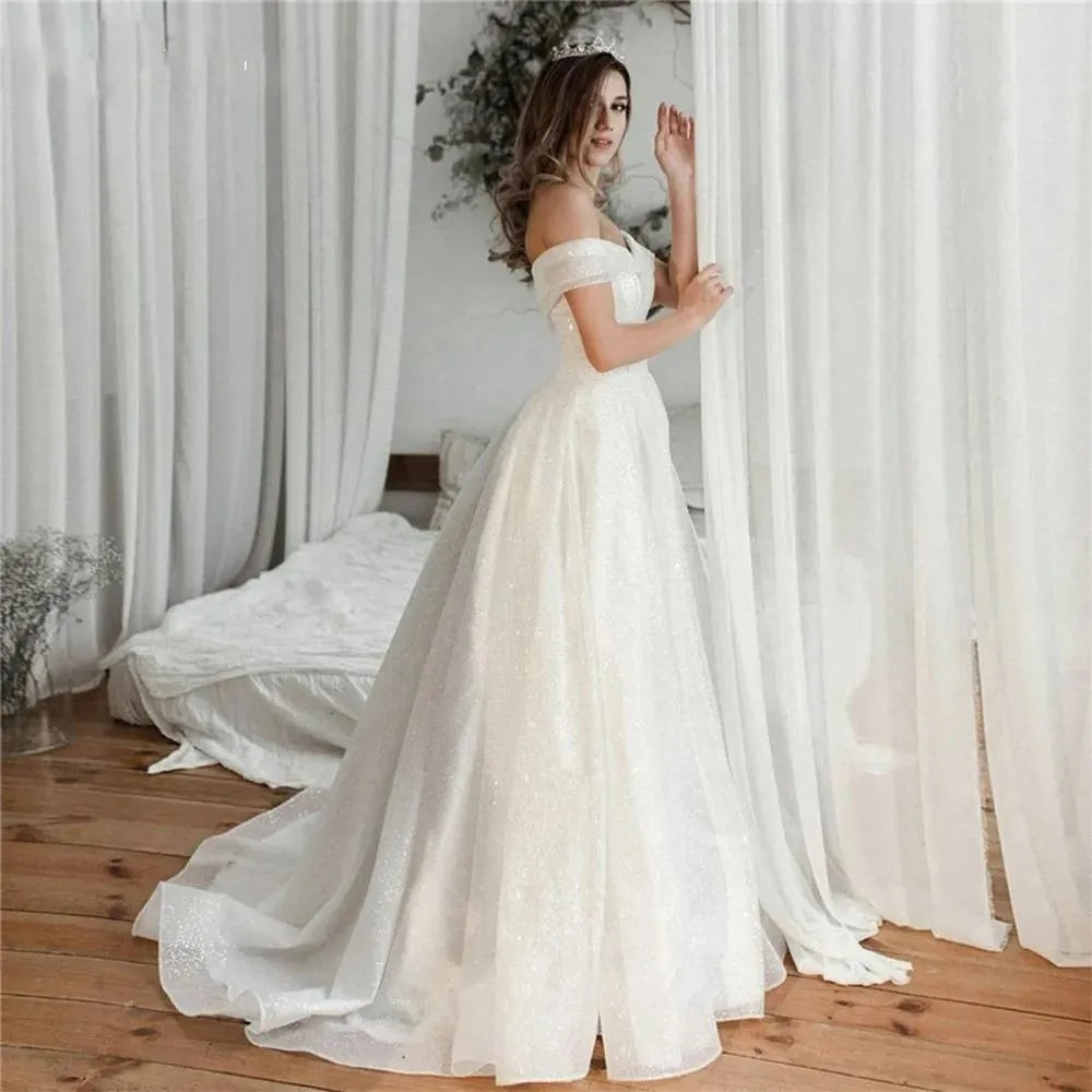 Sweetheart Wedding Dresses Graceful Bridal Gowns Voile Robes A-Line Elegant Dress For Women Off The Shoulder Vestidos De Novia As pics