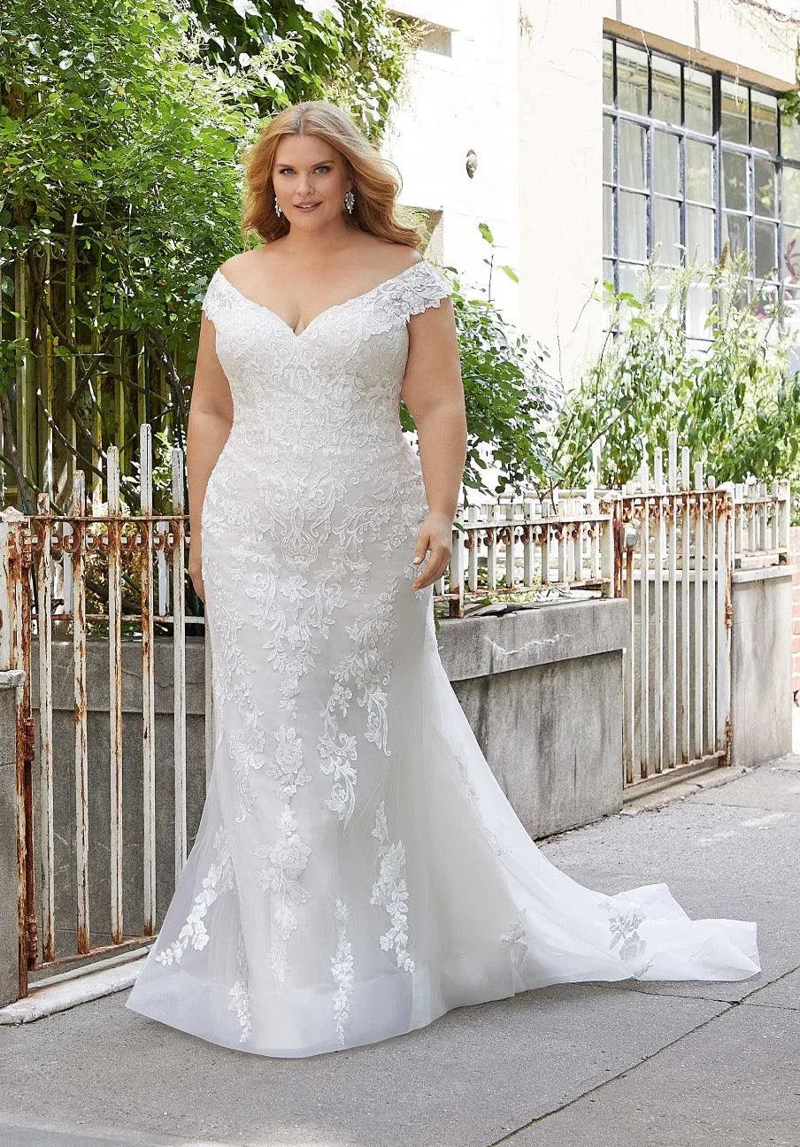 Plus Size Elegant Wedding Dress V-Neck Off Shoulder Lace Appliques Button Bridal Gown Floor Length Vestido De Novia 50cm Plus Size