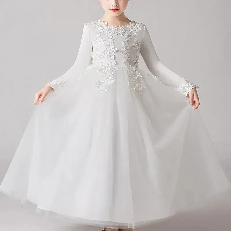 Kids Dress For Girls Wedding Party Frock Flower Gown Princess Dress Girl Children's Tutu Embroidery Beads Long Dress ck683