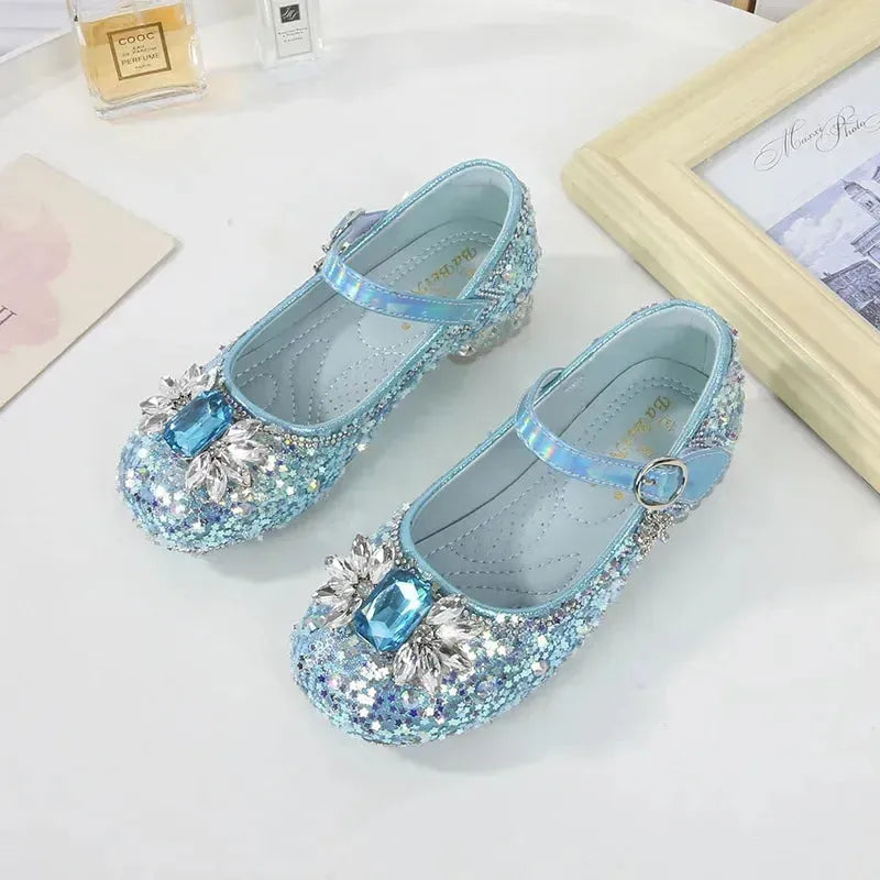 Kids Girls High Heels Little Girls Crystal Leather Princess Footwear New Children Parties, Dances, Weddings Sequins Shoes