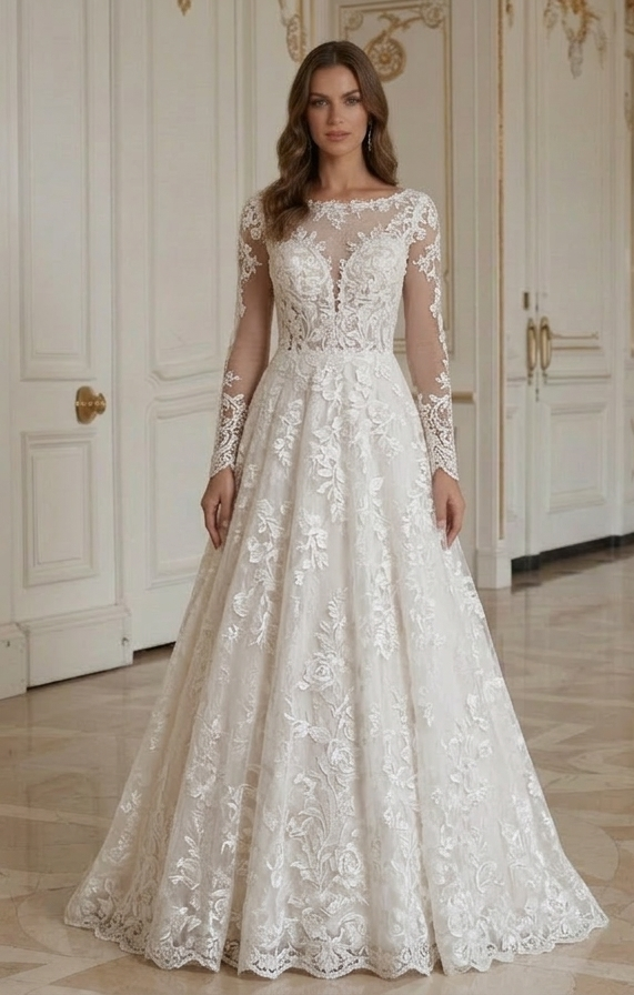 Rochie de mireasă din dantelă cu model floral