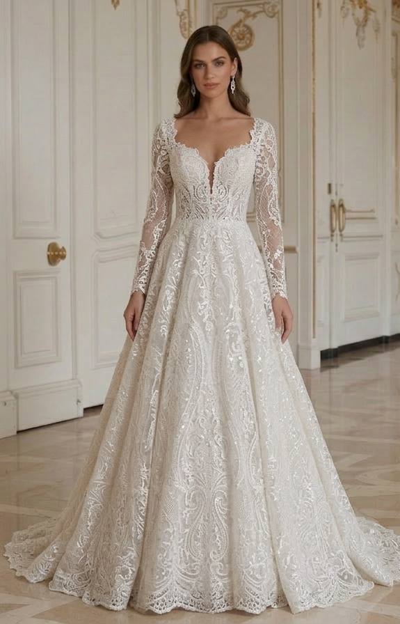 Rochie de mireasă din dantelă pentru nuntă cu cod vestimentar black tie
