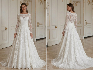 Rochie de mireasă din dantelă pentru nuntă la biserică, stil modest
