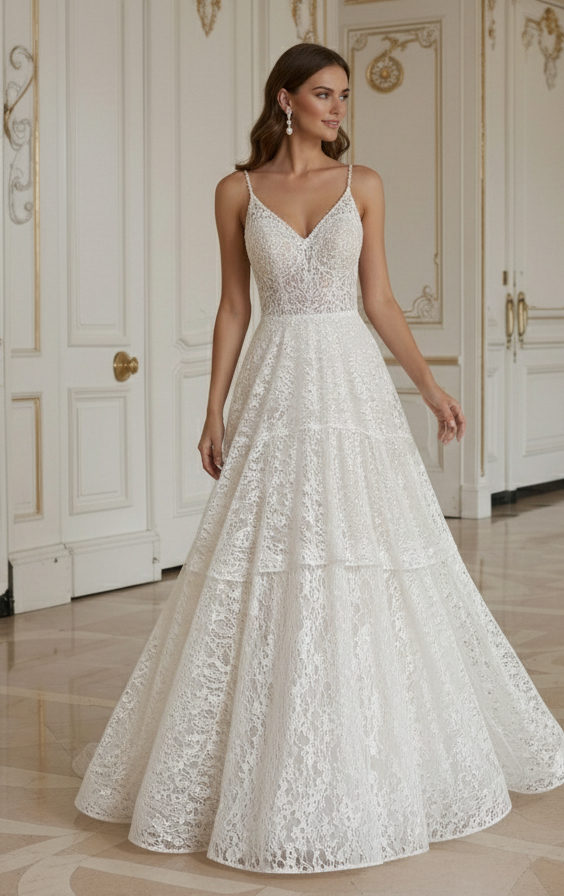 Rochie de mireasă din dantelă pentru nuntă de destinație, stil dantelă