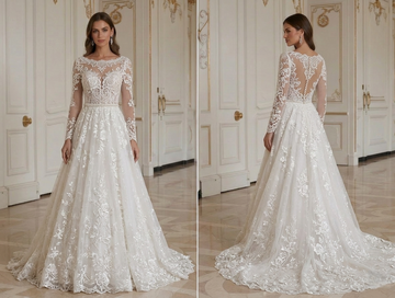 Abito da Sposa in Pizzo per Matrimonio Formale Lusso Bridal