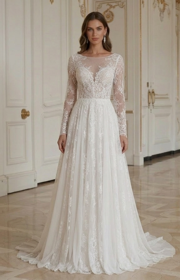 Rochie de mireasă din dantelă pentru nuntă intimă
