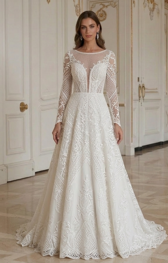 Rochie de mireasă din dantelă pentru mireasă modernă, stil dantelă