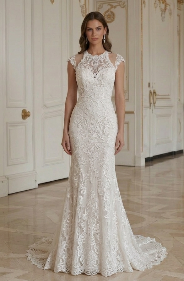 Rochie de mireasă din dantelă pentru recepție, stil petrecere de nuntă
