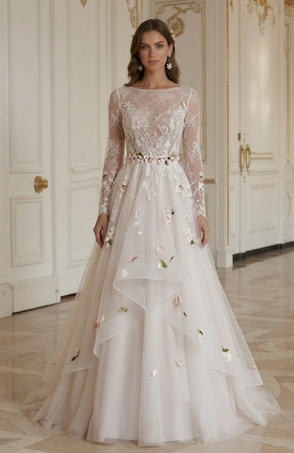 Rochie de mireasă din dantelă pentru nuntă de primăvară