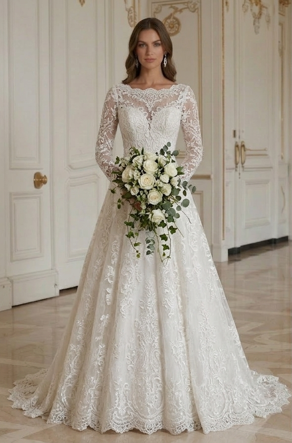 Rochie de mireasă din dantelă pentru nuntă tradițională