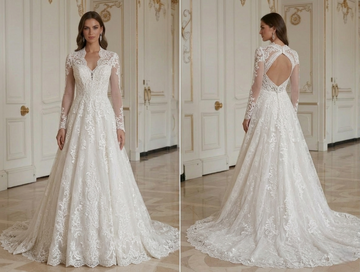 Vestido de novia de encaje con mangas largas elegante