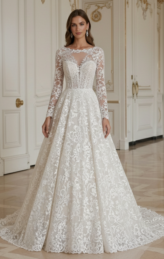 Rochie de mireasă din dantelă atemporală, rochie de mireasă din dantelă