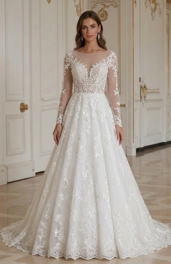 Rochie de mireasă din dantelă albă cu stil romantic
