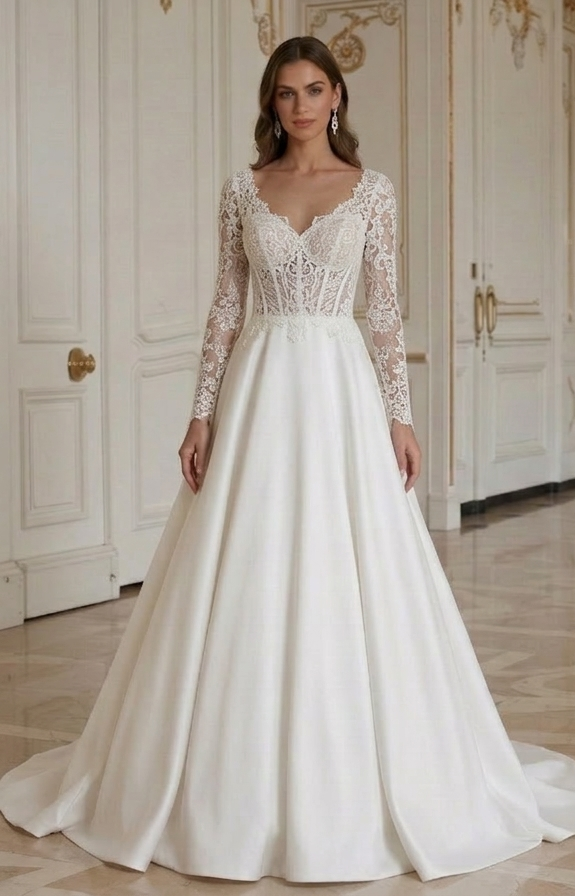 Rochie de mireasă din dantelă cu suport integrat