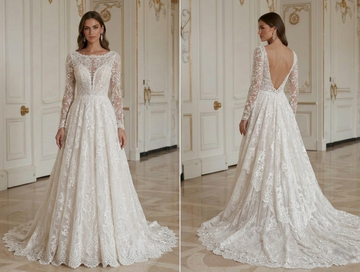 Vestido de Noiva de Renda com Cauda Catedral Luxuosa