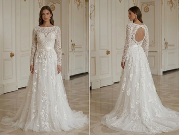 Robe de Mariée en Dentelle avec Détail Élégant en Perles