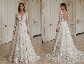 Lace Wedding Dress With Embroidery Floral Bridal