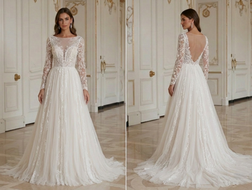 Lace Wedding Dress With Flowing Skirt Bridal