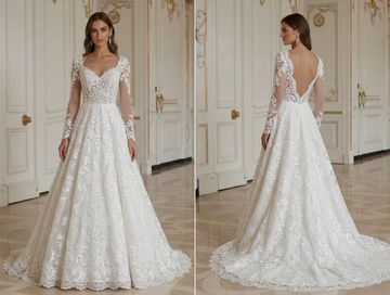 Abito da Sposa in Pizzo con Bordo in Pizzo Stile Nuziale