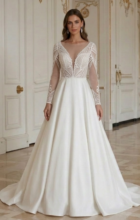 Rochie de mireasă din dantelă cu design modern de dantelă