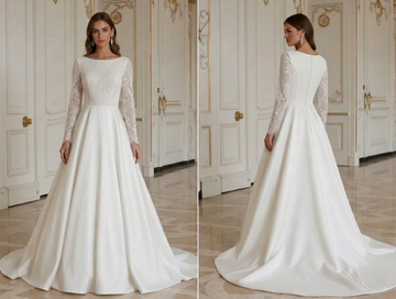 Modern Minimal Stil Dantel Gelinlik