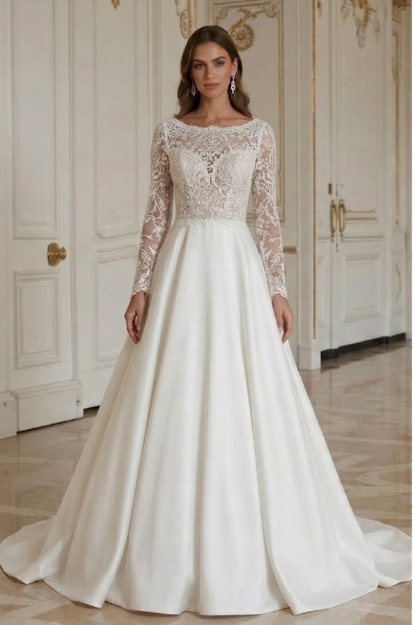 Rochie de mireasă din dantelă cu acoperire modestă din dantelă