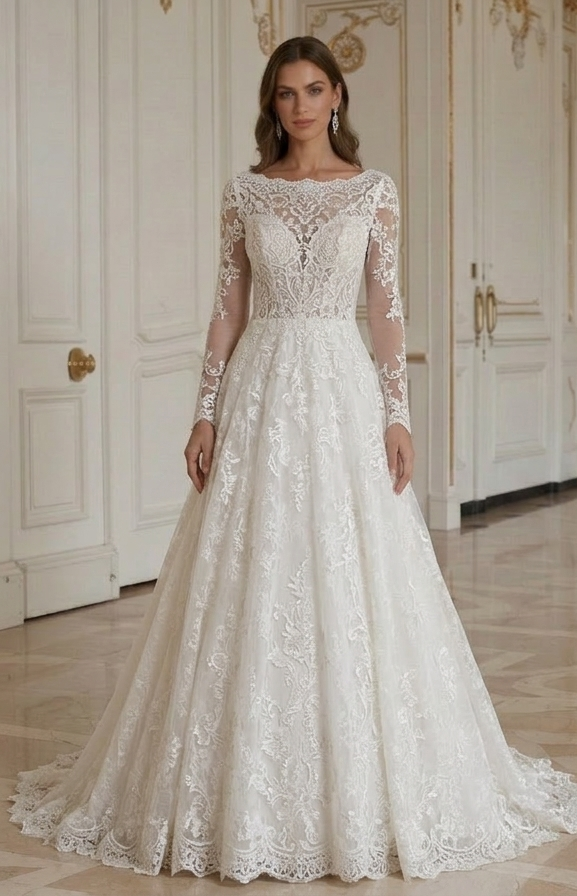 Rochie de mireasă din dantelă cu detaliu romantic la spate