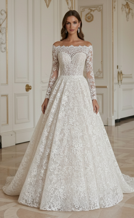 Rochie de mireasă din dantelă cu stil romantic din dantelă