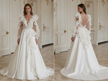 Spitzenhochzeitskleid mit Rüschen-Spitzen-Details