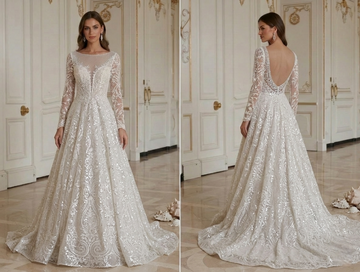 Spitzenhochzeitskleid mit Pailletten-Spitze Glamour-Brautkleid