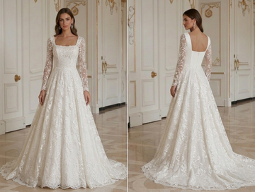 Spitzenhochzeitskleid mit quadratischem Ausschnitt Brautkleid