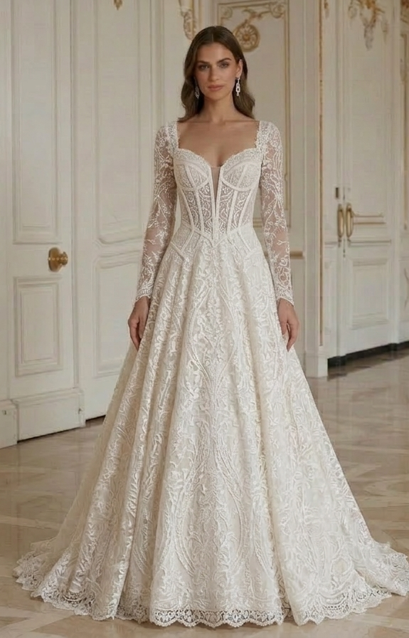 Rochie de mireasă din dantelă cu corset structurat din dantelă