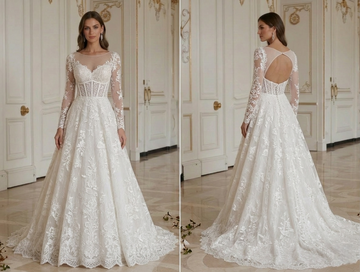 Robe de Mariée en Dentelle avec Taille Structurée Nuptiale