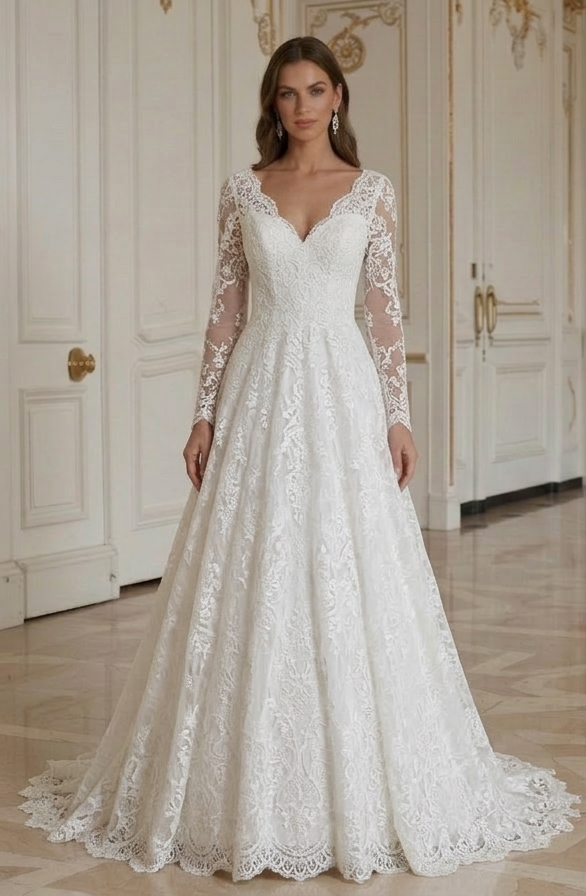Rochie de mireasă din dantelă cu decolteu în V